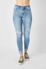 Judy Blue Medium Wash Destroyed Cuffed Skinny