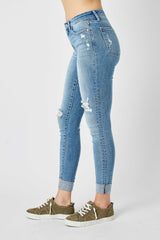 Judy Blue Medium Wash Destroyed Cuffed Skinny