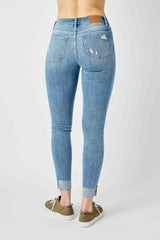 Judy Blue Medium Wash Destroyed Cuffed Skinny