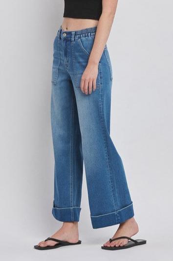 Vervet High Rise Double Cuffed Wide Leg Jeans - The Nines