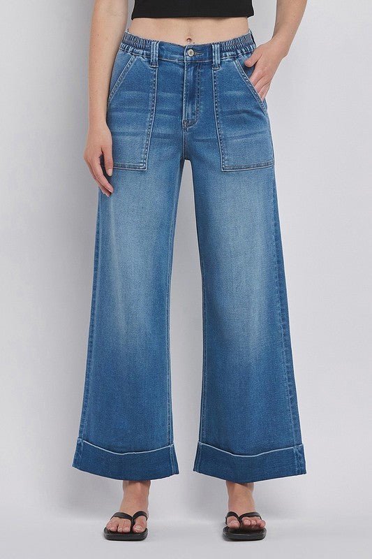 Vervet High Rise Double Cuffed Wide Leg Jeans - The Nines