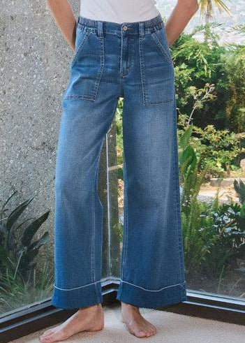 Vervet High Rise Double Cuffed Wide Leg Jeans - The Nines