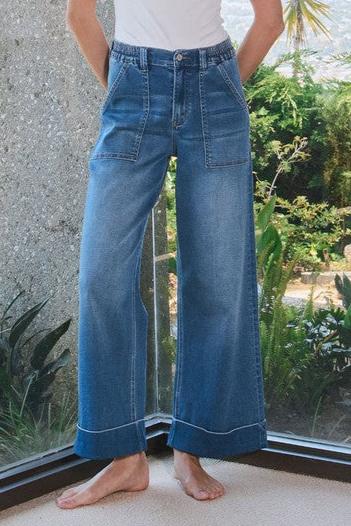 Vervet High Rise Double Cuffed Wide Leg Jeans - The Nines