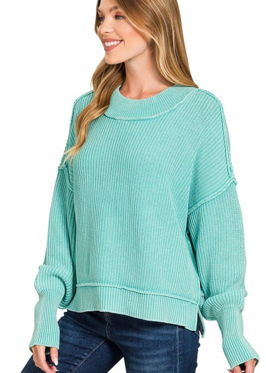 Oversized Washed Mint Sweater - The Nines