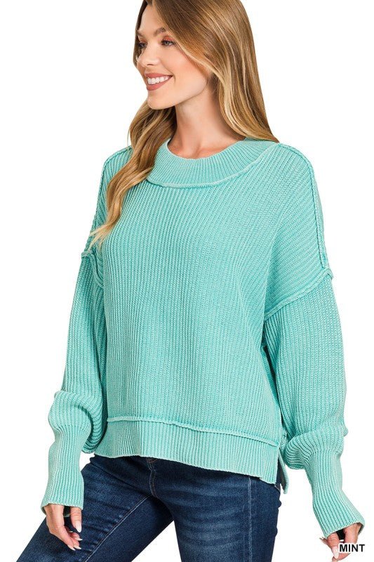 Oversized Washed Mint Sweater - The Nines