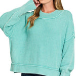 Oversized Washed Mint Sweater - The Nines