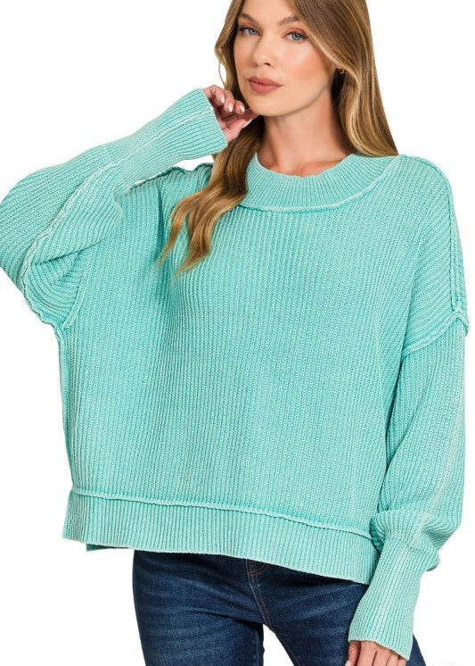 Oversized Washed Mint Sweater - The Nines