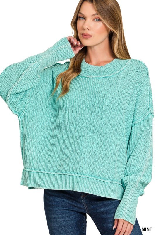 Oversized Washed Mint Sweater - The Nines