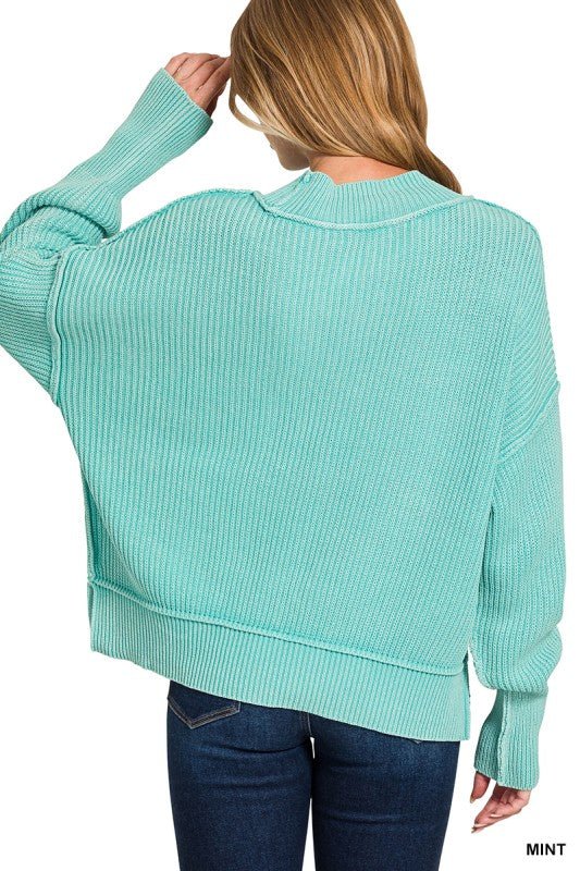 Oversized Washed Mint Sweater - The Nines