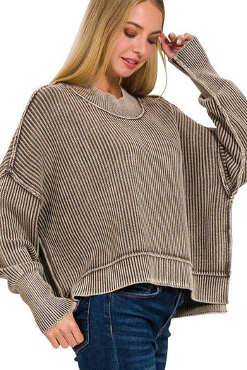 Washed Side Slit Cropped Sweater - 2 Colors! - FINAL SALE