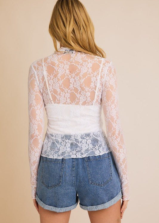 White Floral Mesh Top - The Nines