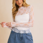 White Floral Mesh Top - The Nines