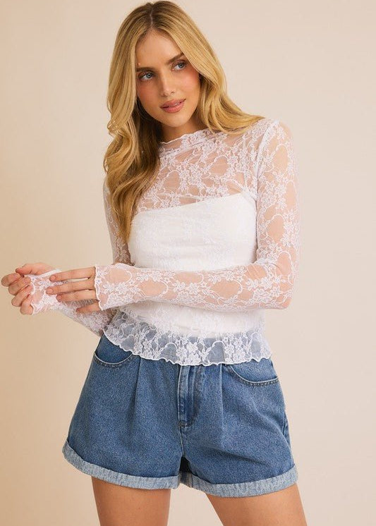 White Floral Mesh Top - The Nines