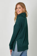 Hunter Green Soft Turtleneck Side Zip Top