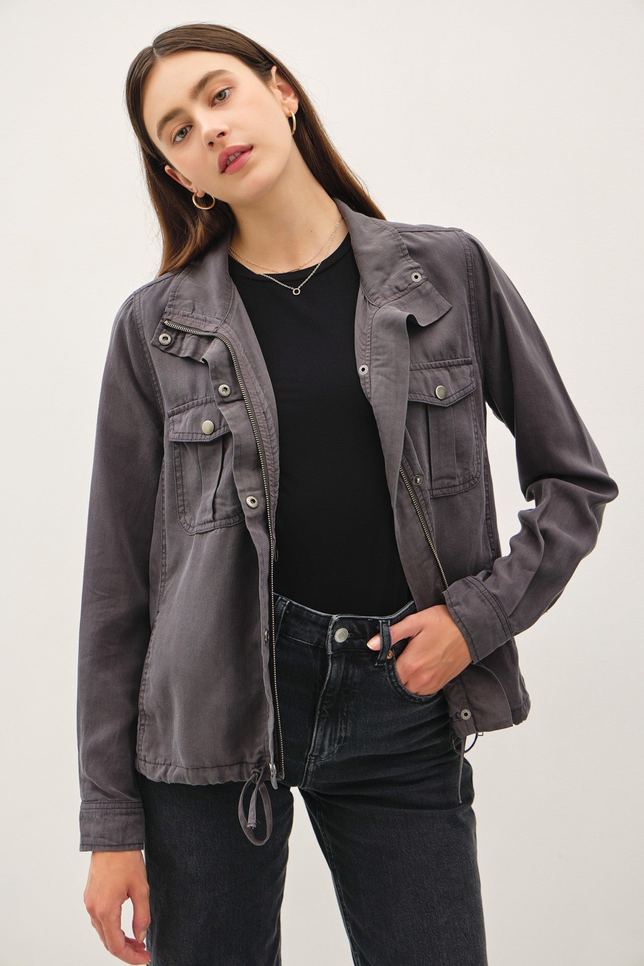Washed Black Tencel Utility Jacket - The Nines