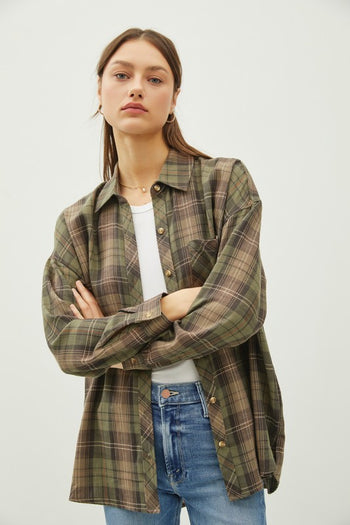 Olive & Charcoal Plaid Button Down - FINAL SALE