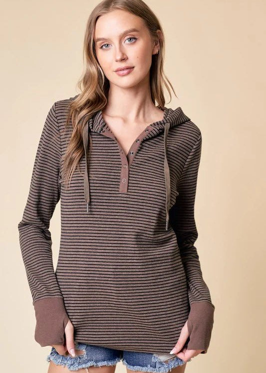 Sloane Striped Thumbhole Hoodie - The Nines