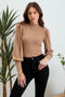 Taupe Button Back Mock Neck Top