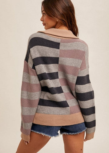 Gray & Lavender Half Zip Sweater