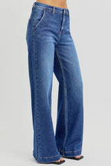 Risen High Rise Slanted Pocket Wide Leg Jeans