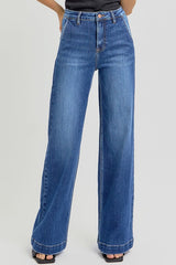 Risen High Rise Slanted Pocket Wide Leg Jeans