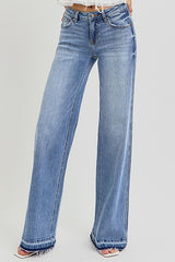 Risen Low Rise Wide Leg Release Hem Jeans