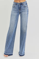 Risen Low Rise Wide Leg Release Hem Jeans