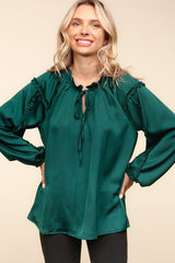 Hunter Green Frill Tie Neck Blouse - FINAL SALE