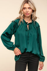 Hunter Green Frill Tie Neck Blouse - FINAL SALE