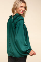 Hunter Green Frill Tie Neck Blouse - FINAL SALE