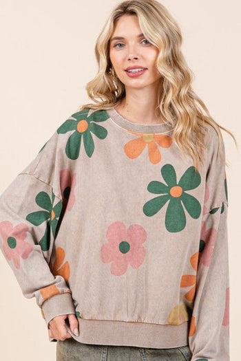 Mocha Floral French Terry Pullover - FINAL SALE