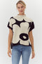 Black & Ivory Floral Mock Short Sleeve Sweater