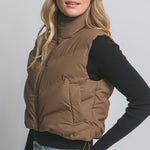 Chocolate Cropped Puffer Vest - The Nines