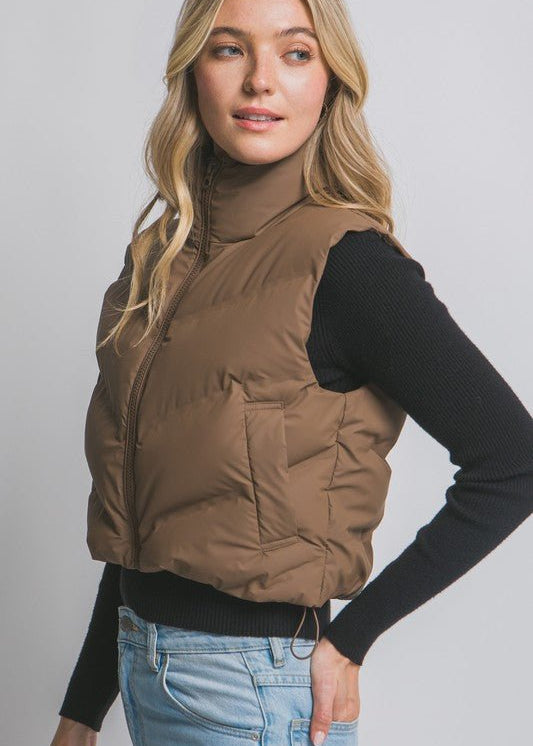 Chocolate Cropped Puffer Vest - The Nines