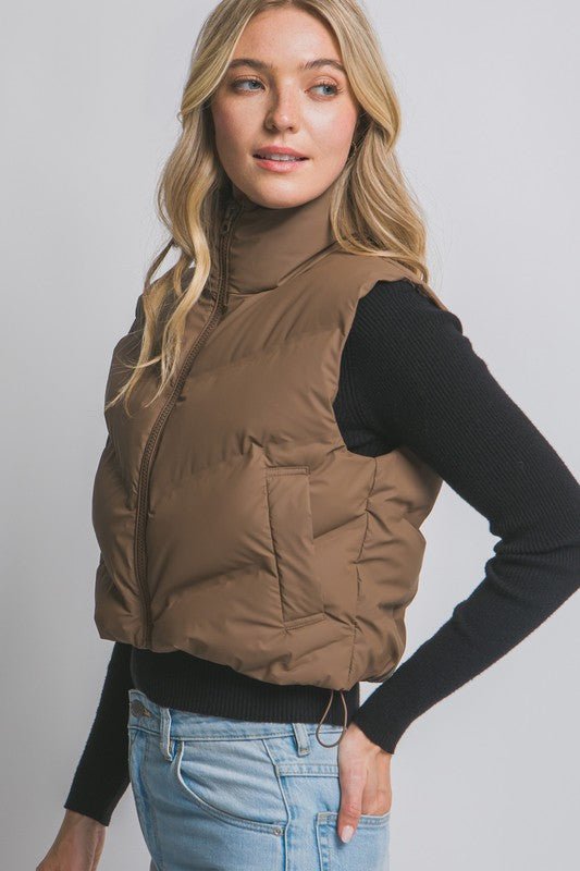 Chocolate Cropped Puffer Vest - The Nines