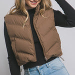 Chocolate Cropped Puffer Vest - The Nines