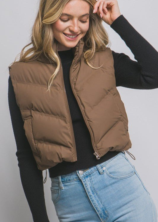 Chocolate Cropped Puffer Vest - The Nines