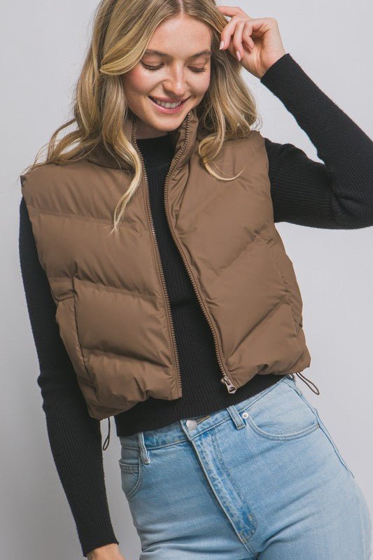 Chocolate Cropped Puffer Vest - The Nines