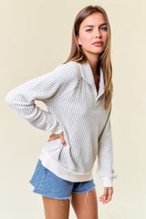 Light Gray Talia Two Tone Collared Sweatshirt