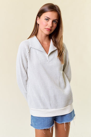 Light Gray Talia Two Tone Collared Sweatshirt