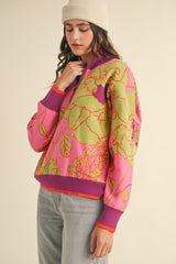 Fuschia & Sage Edge Zip Pullover