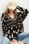 Printed Sweater Drawstring Hem Oversized Pullover Cardigan