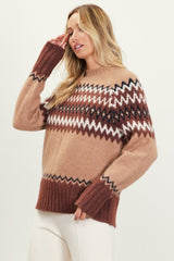 Chocolate & Tan Fair Isle Crew Sweater