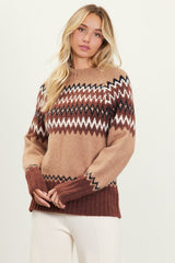 Chocolate & Tan Fair Isle Crew Sweater