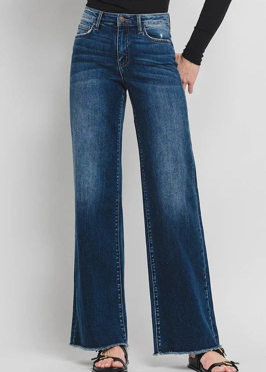 Flying Monkey High Rise Wide Leg Distressed Hem Jeans - FINAL SALE! - The Nines