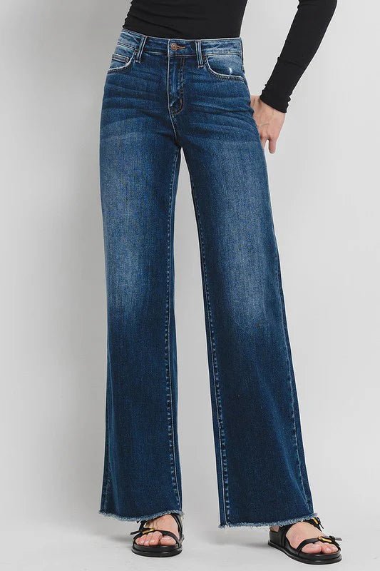 Flying Monkey High Rise Wide Leg Distressed Hem Jeans - FINAL SALE! - The Nines
