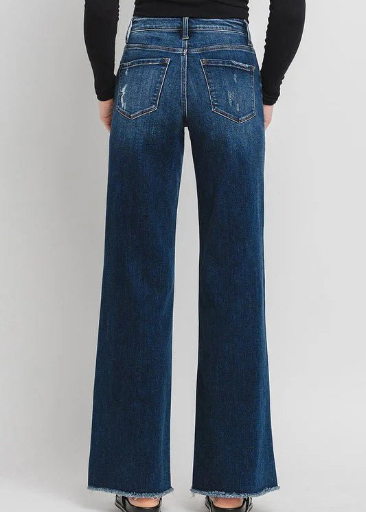 Flying Monkey High Rise Wide Leg Distressed Hem Jeans - FINAL SALE! - The Nines