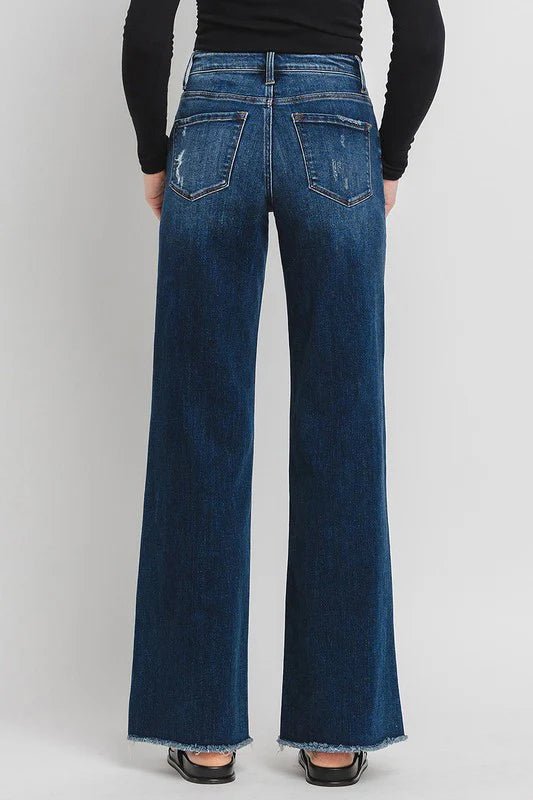 Flying Monkey High Rise Wide Leg Distressed Hem Jeans - FINAL SALE! - The Nines