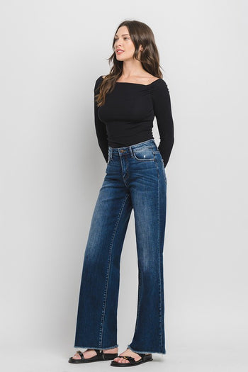 Flying Monkey High Rise Wide Leg Distressed Hem Jeans