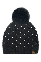 Black Pearl Crochet Beanie Pom Hat